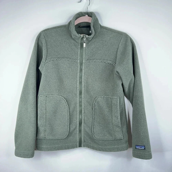 Vintage Patagonia Windzone Jacket Green Synchilla Ruffle Zip Front Fleece USA XS - Picture 1 of 13